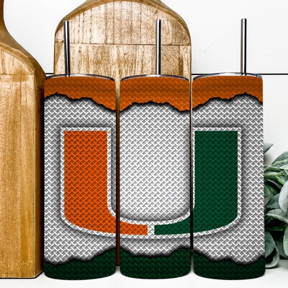 Miami Hurricanes - Metal Carbon 20 oz Skinny Inspired Tumblers. Miami - Picture 1 of 1
